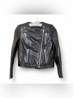 H&M The New Icons Women’s Long Sleeve Black Leather Biker Jacket Size 4 thumbnail 2