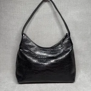 Alfani Black Croc Embossed Leather Shoulder Bag Greenwich Hobo‎ Purse thumbnail 2