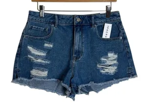 Pacsun Women's High Rise Festival Distressed Denim Shorts Island Blue 29 thumbnail 1