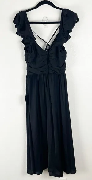 LULUS Black Regal Ruffles Back Ties Hidden Zipper V-Neck Flutter Sleeve Dress thumbnail 1