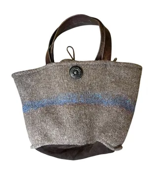 👜 Vintage Wool & Leather Tote Bag 🌾 Rustic Artisan‎ Boho Purse 👜 thumbnail 1