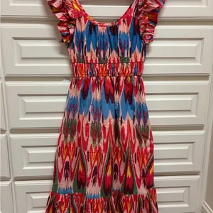 THML Multicolor Ikat-Style Summer Dress in Blue and Coral thumbnail 2