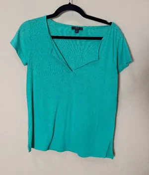 J Crew V Neck Cap Sleeve Tee T Shirt Size XS Green thumbnail 1