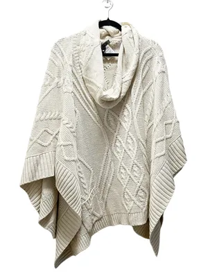 BCBGMaxazria Poncho Oversized Sweater Beige Cable Knit Geometric Pullover Sz S/M thumbnail 1