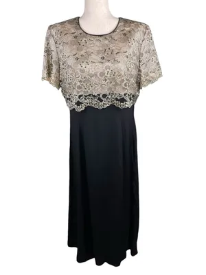 Vintage 80s Jeffrey and Dara Cocktail Evening Dress Size 14 Lace Overlay Gown thumbnail 3