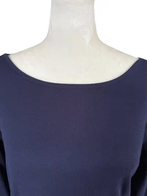 Talbots solid navy blue 3/4 sleeve pullover boat neck stretchy top size medium thumbnail 5