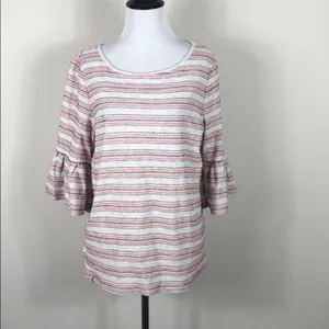 Max Studio Striped Bell Sleeve Top Cream Red Black Textured Size Medium NWT thumbnail 4