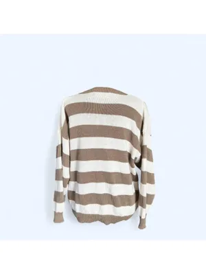 Vintage 90s neutral striped cardigan 16th Street cozy oversized size small thumbnail 4
