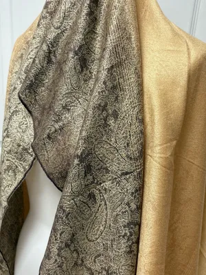 Gold and Black Paisley Pashmina Shawl With Fringes - 71" x 28"‎ - NEW In Bag. thumbnail 2