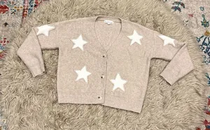 Threaded leaf stars button down cardigan size medium Tan thumbnail 1