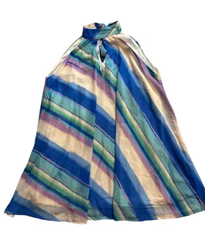 Vici Multicolor Striped Halter A-Line Skirt - Blue, Cream, Green, Purple thumbnail 1