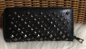 NEW Black Studded Zip Around Wallet thumbnail 1