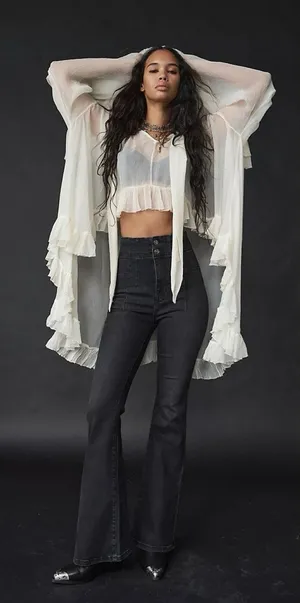 Free People We The Free Jayde Flare Jeans 25 Washed Black High Rise Corset Onyx thumbnail 1
