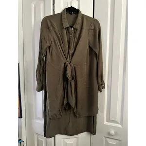 English Factory XS Olive Green Tie Front Long Sleeve Shirt Dress‎ Casual thumbnail 8
