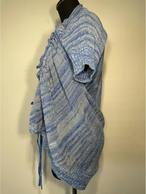 Free People Blue Ruched Open Front Cardigan Cotton M Ballet thumbnail 2