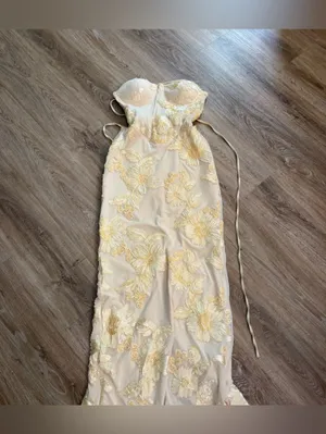 Lulu's Nantessa Light Yellow Floral Applique Lace-Up Maxi Dress thumbnail 6