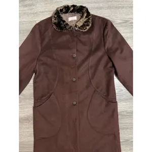 1980s Estuary Lenka K Brown Wool Blend Faux Fur Collar Longline Button Coat thumbnail 16
