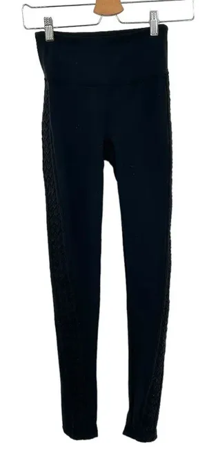 Free People Movement Side‎ Woven Lattice High Waisted Leggings Black Size XS thumbnail 1