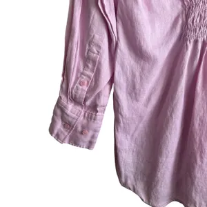 Zara Women Coastal Beachy Linen‎ Button Up Top M Pink Smocked Back Minimalist thumbnail 4