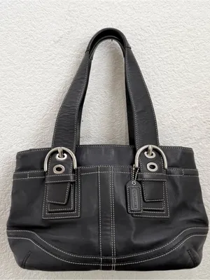 Vintage Y2K COACH F10911 Soho Carryall Satchel Black Leather Contrast Stitching thumbnail 7