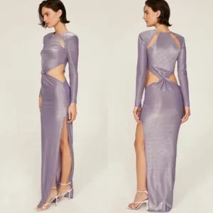 RTR Bronx & Banco Amara Lilac Cut Out Side Slit Long Sleeve Maxi Dress‎ Sz 4 thumbnail 2