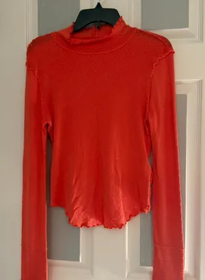 Free People We The Free Sarah Pointelle Turtleneck in red . NWOT, size medium . thumbnail 1