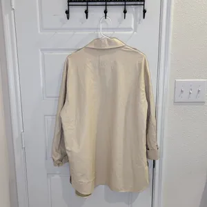 Zara Cream Faux Leather Overshirt Shacket Button Front Jacket XL thumbnail 3