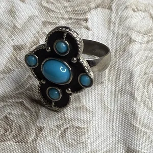 Vintage Ring Faux Turquoise Silver Tone Southwest‎ Adjustable Blue thumbnail 5