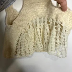 Free people cream wool blend crocheted cropped tank top women's‎ size large thumbnail 5