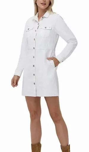 Frye Women's Size‎ XL White Long Sleeve Denim Button Front Mini Dress thumbnail 1