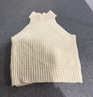 By The Way Women's Cream Knit Halter Cropped Top Sz S thumbnail 1