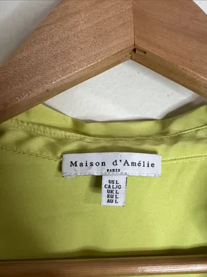 Maison d’Amélie Paris Lime Green Satin Button Down Blouse size L thumbnail 9