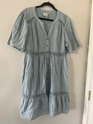 Knox Rose Light Blue 100% Cotton Eyelet Short Sleeve Mini Dress XXL Cottagecore thumbnail 1