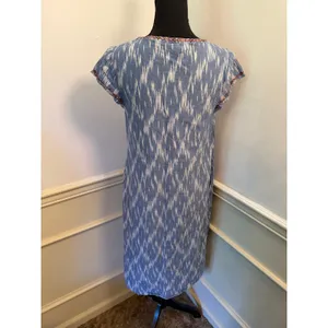 J. Jill Pure Jill Blue Ikat Cotton Dress Embroidered V-Neck Boho Shift Pockets thumbnail 5