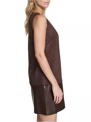 Calvin Klein Crewneck Two-Tone Brown Shift Short Dress, Size 2, NWT thumbnail 3