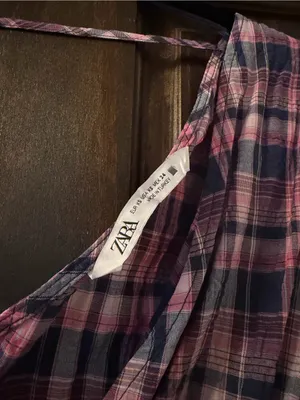 Zara Plaid Smocked-Waist Long Sleeve Top - Pink & Blue thumbnail 2