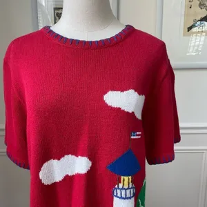 Vintage 90s Quacker Factory Summer Lighthouse Duck Short Sleeve Tunic Sweater XS thumbnail 2