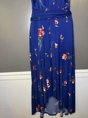 Torrid Dress Sz 00 (Med) Blue Floral V Neck Hi Low Maxi Fit & Flare Sundress thumbnail 3
