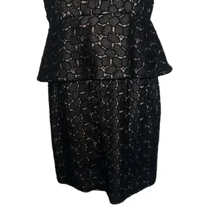DIANE VON FURSTENBERG Black & Tan Delian Crochet Pebble Lace Peplum‎ Dress EUC 6 thumbnail 7