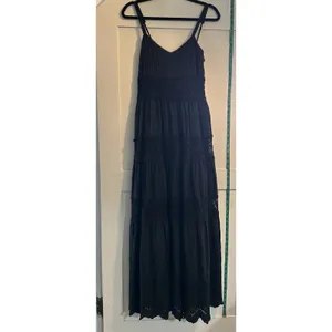 Anthropologie Love The Label Black Flocked Lace Crochet Tiered Cotton Maxi Sz XS thumbnail 2