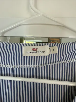 Vineyard Vines Blue and White Striped Ruffle Sleeve Top Size M thumbnail 2