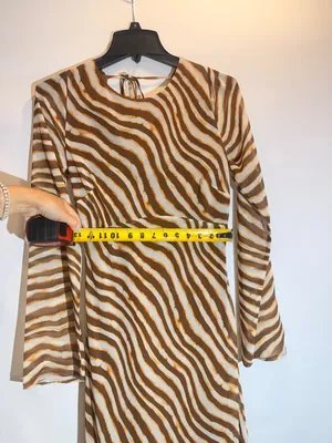 Ownley Valentina Brown Zebra Animal Print Open Back Long Sleeve Maxi Dress M thumbnail 10