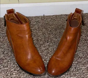 Womens BAMBOO Brown Ankle Booties With Chunky Heel thumbnail 3