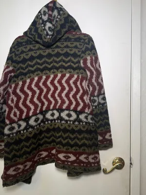 Abercrombie & Fitch Womens Olive, Burgundy Patterned Open Cardigan Sweater Small thumbnail 7