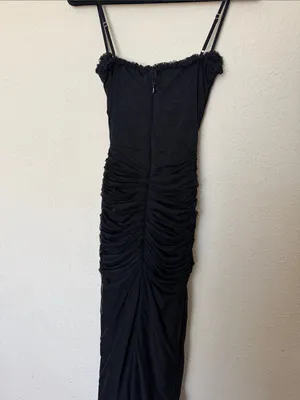 HOUSE OF CB 'Gabbi' Black Mesh Ruffled Front Gown Size XS thumbnail 10