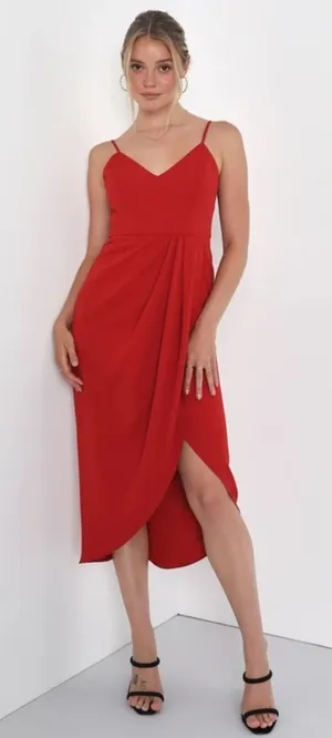 Lulus Reinette‎ Rust Red Sleeveless Pleated Overlapped Midi Dress Size S thumbnail 1