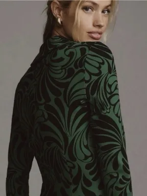 Maeve by Anthropologie Green and Black Printed Twist-Front Blouse Small thumbnail 4