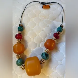 Colorful Beaded Necklace Orange thumbnail 4