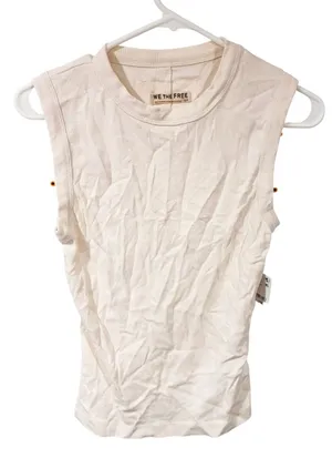 Free People We The Free Cream Ribbed High Neck Sleeveless Tank Size Small NEW thumbnail 1