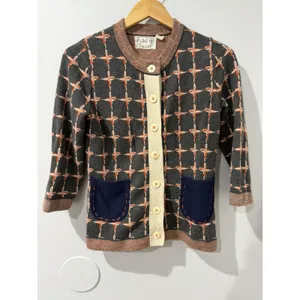 Anthropologie Field Flower Wool Blend Cardigan Sweater Women's Sz S Gray/Orange thumbnail 2